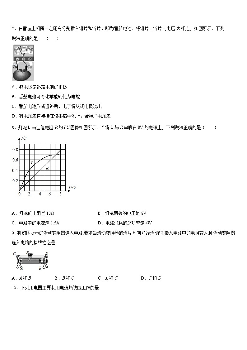 2023-2024学年浙江省杭州市景成实验中学九年级物理第一学期期末考试模拟试题含答案03