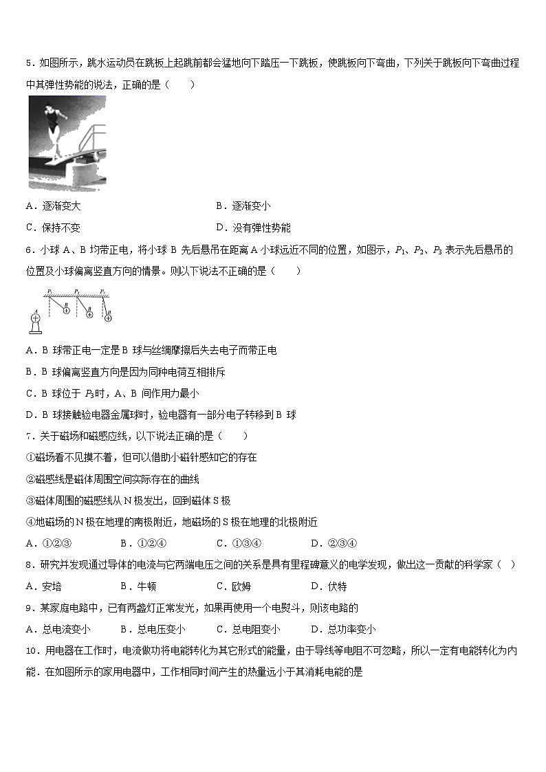 2023-2024学年浙江省天台县物理九上期末质量检测试题含答案第2页