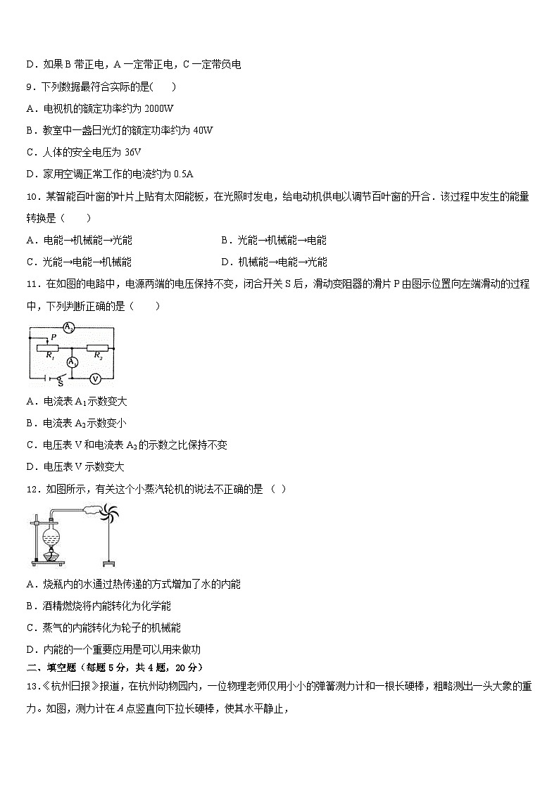 2023-2024学年浙江省宁波市象山县物理九年级第一学期期末检测试题含答案第3页
