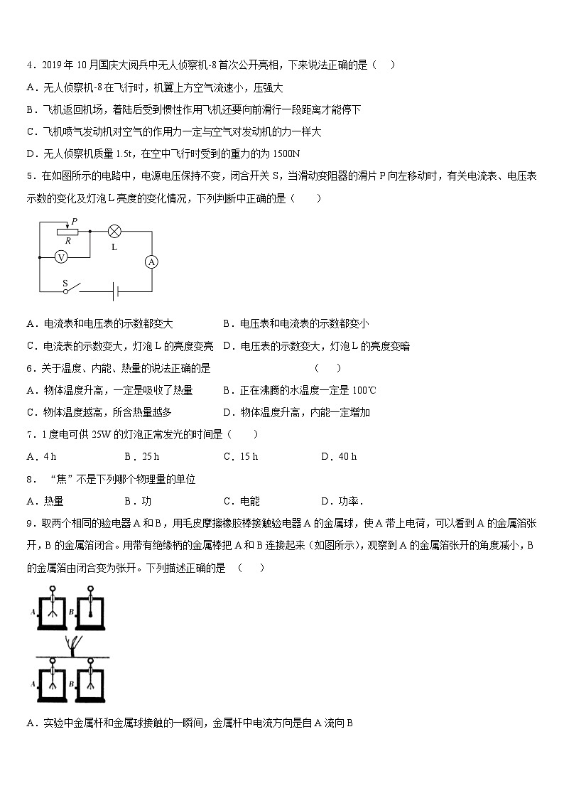 2023-2024学年海南省民族中学九年级物理第一学期期末质量检测试题含答案02