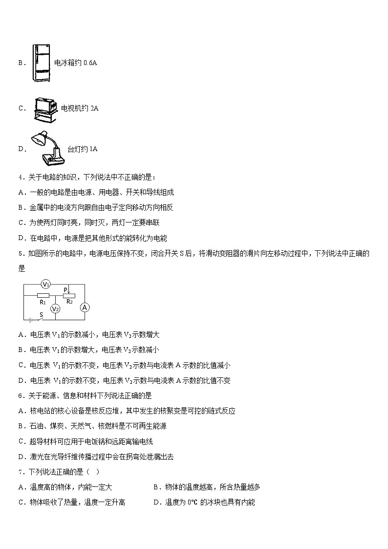 2023-2024学年浙江省温州市永嘉县九年级物理第一学期期末检测模拟试题含答案第2页