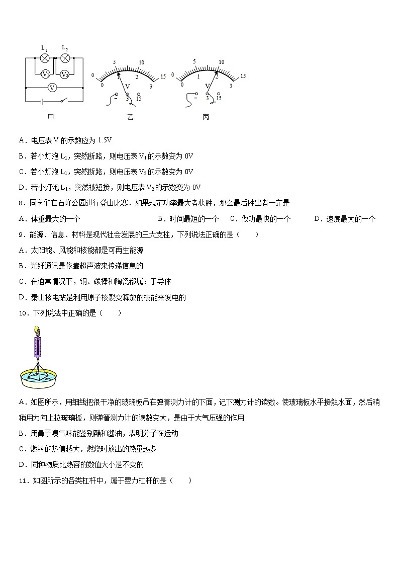 2023-2024学年浙江省温州市民办九上物理期末达标检测试题含答案03