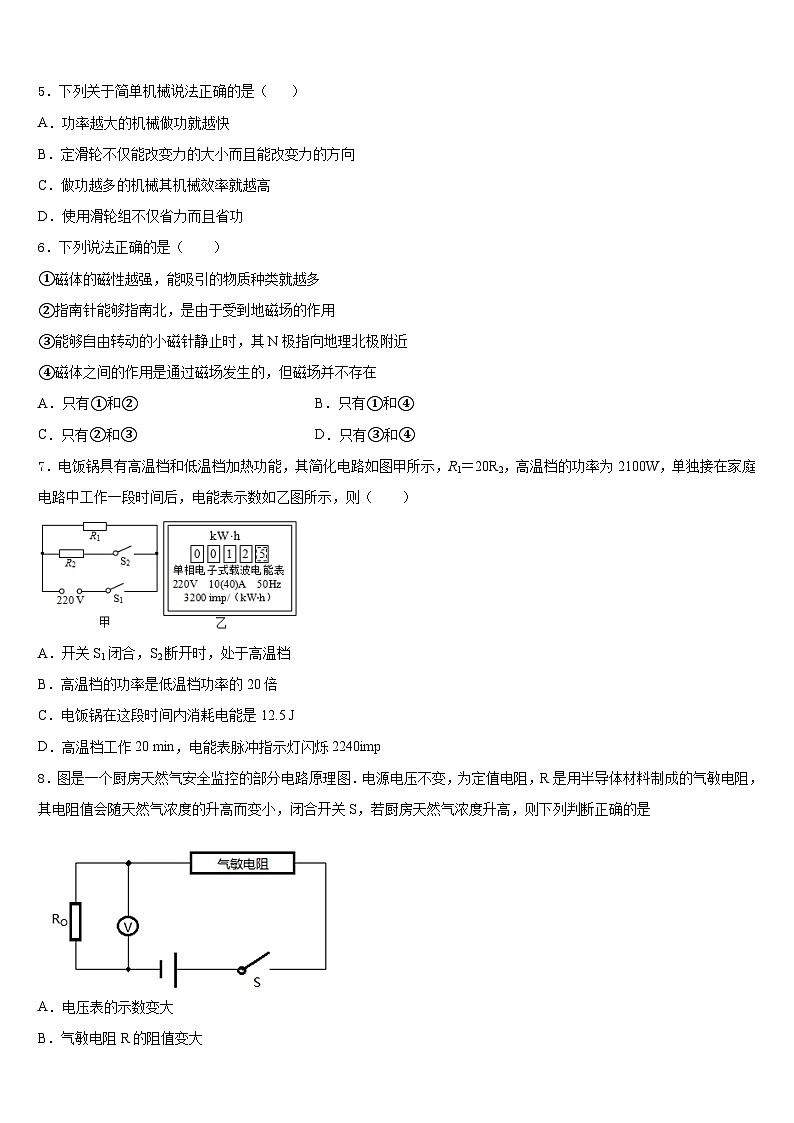 2023-2024学年海南省海南师范大附属中学九年级物理第一学期期末监测试题含答案02