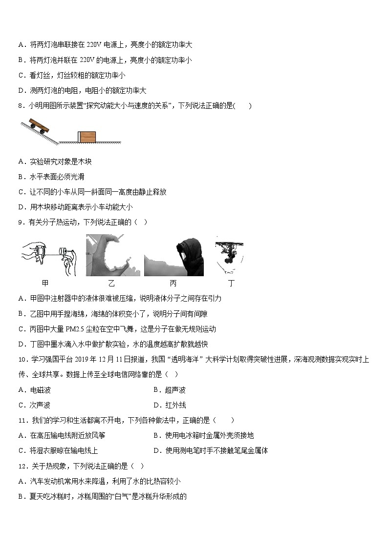 2023-2024学年湖北省华中学师大附中物理九年级第一学期期末监测试题含答案03