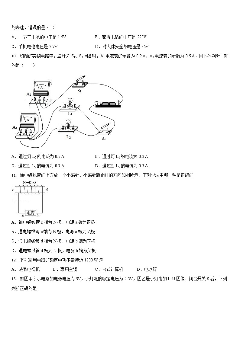 2023-2024学年湖北省安陆市九上物理期末复习检测模拟试题含答案03