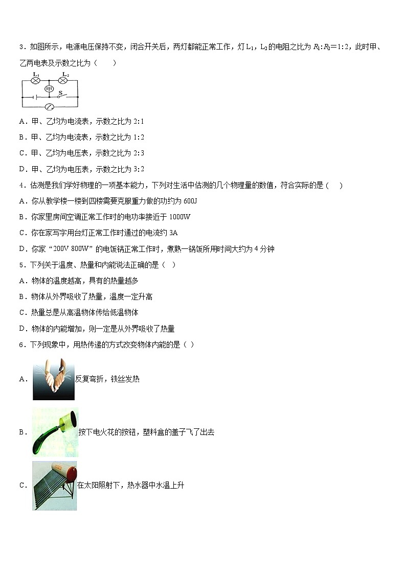 2023-2024学年河南省新乡市部分重点中学物理九年级第一学期期末学业水平测试模拟试题含答案02