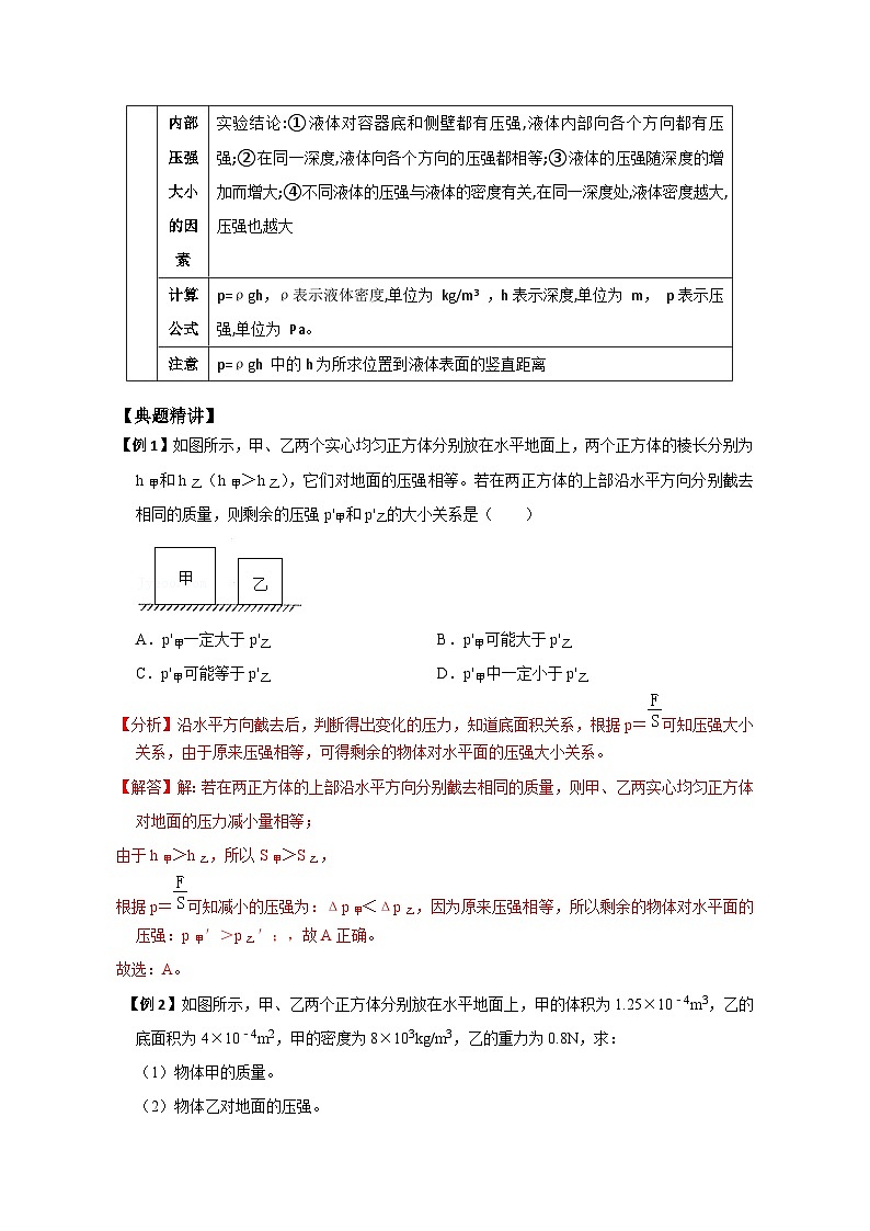 中考物理精练7-第四讲 固体压强与液体压强（解析版）2第2页