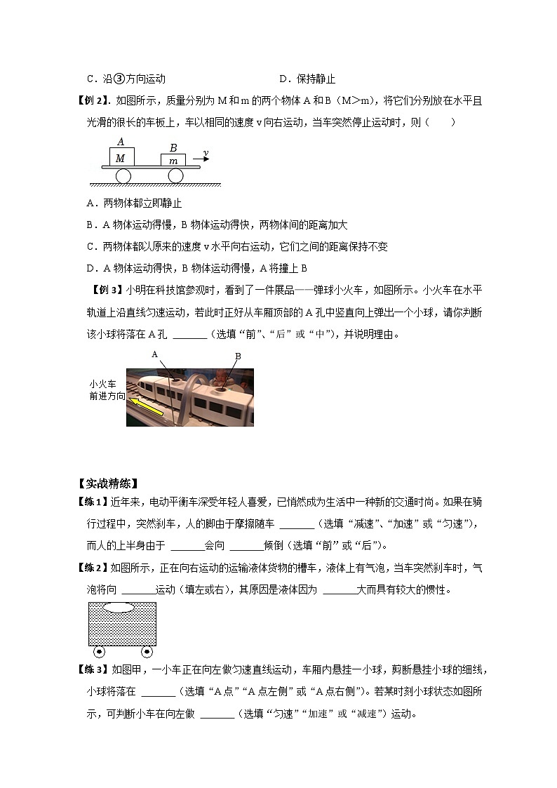 中考物理精练2-第二讲 惯性定律与惯性（原卷版）11第2页