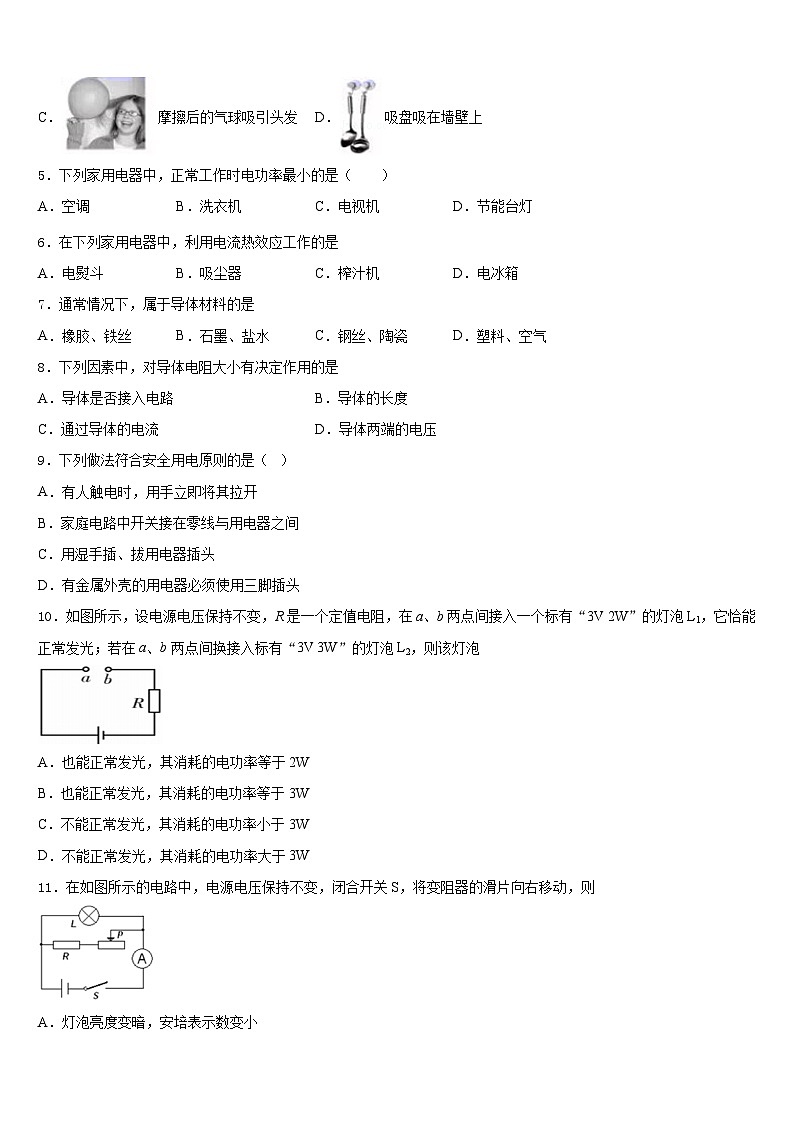2023-2024学年湖南省常德芷兰实验学校九上物理期末联考试题含答案02