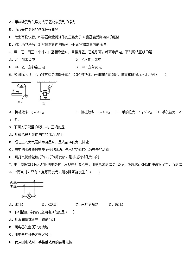 2023-2024学年湖南省邵阳市五四中学物理九上期末复习检测试题含答案第2页