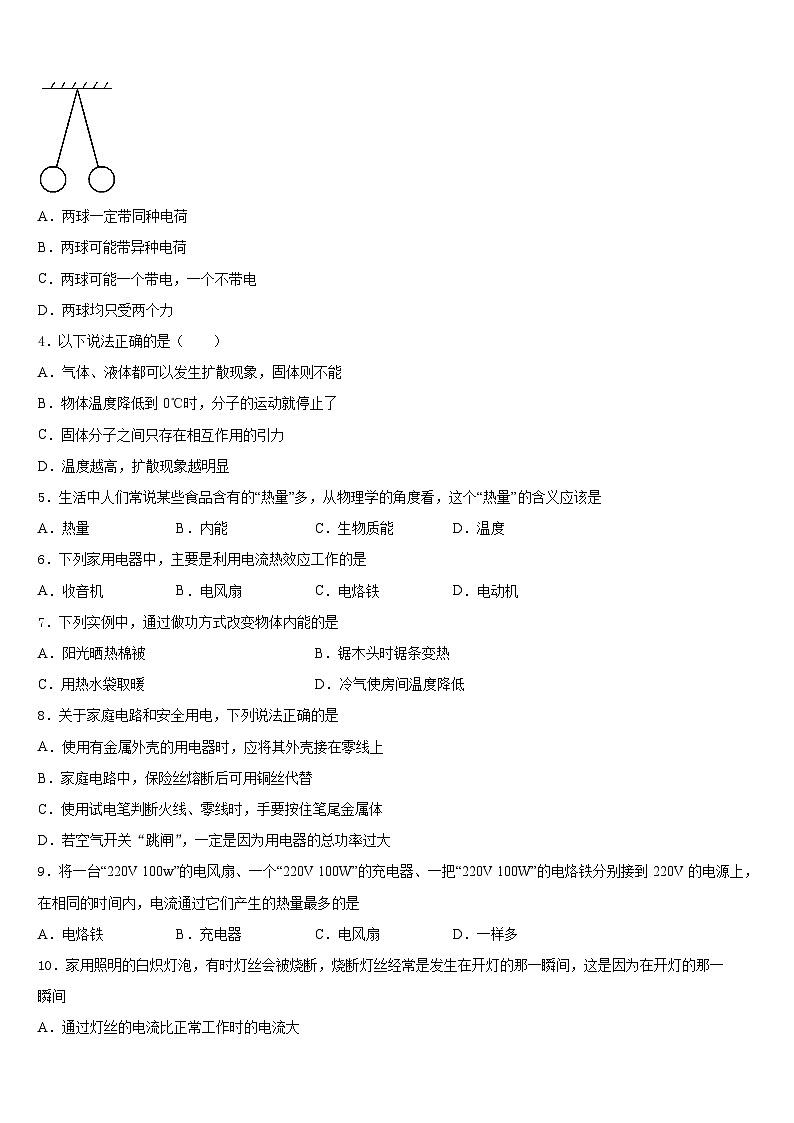 2023-2024学年湖南省株洲市攸县物理九年级第一学期期末综合测试模拟试题含答案02