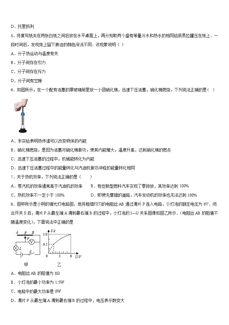 2023-2024学年湖南省长沙市青雅丽发中学九上物理期末统考试题含答案02