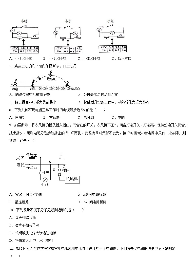 2023-2024学年福建省晋江市安海片区物理九年级第一学期期末联考试题含答案03