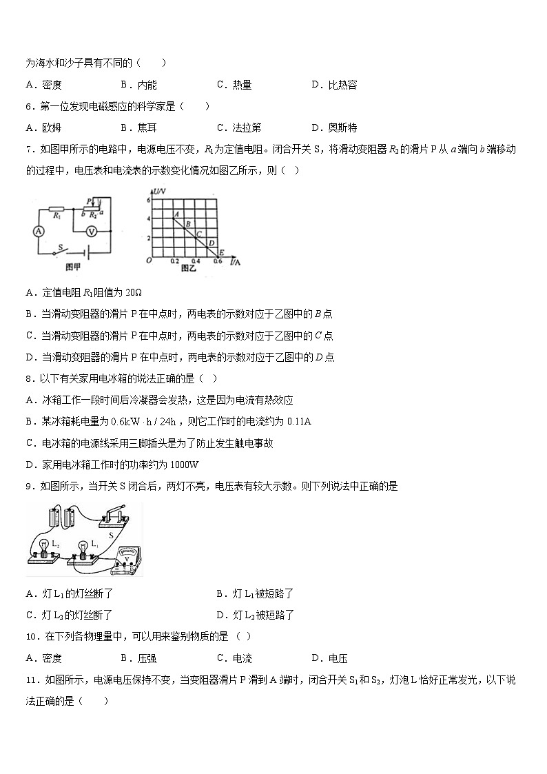 2023-2024学年福建省南平市浦城县九上物理期末达标测试试题含答案02