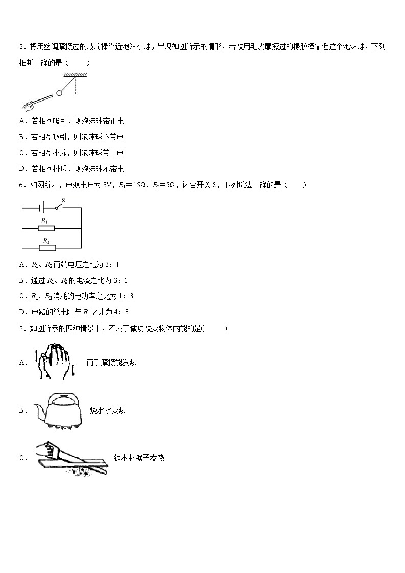 2023-2024学年福建省漳州市九年级物理第一学期期末达标测试试题含答案02