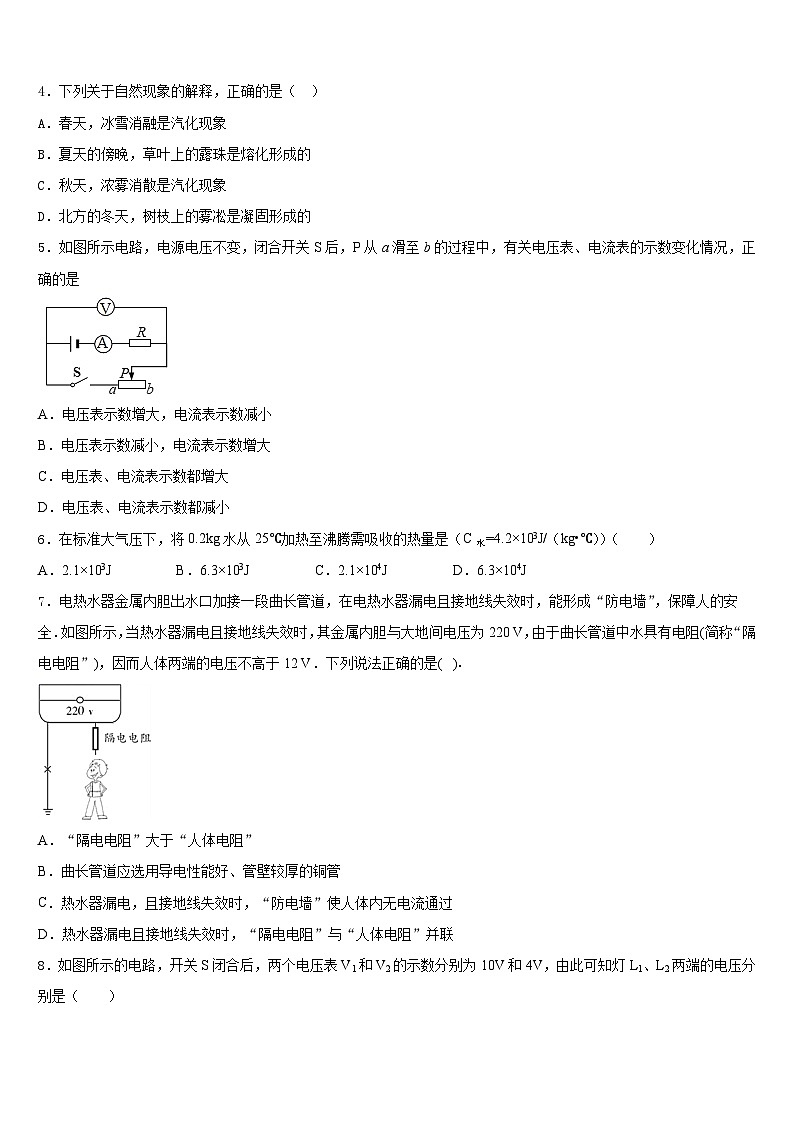 2023-2024学年福建省泉州台商投资区九上物理期末复习检测试题含答案02