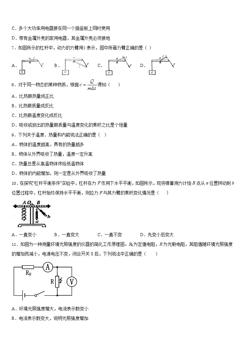 2023-2024学年甘肃省武威市新河中学九上物理期末学业水平测试模拟试题含答案02