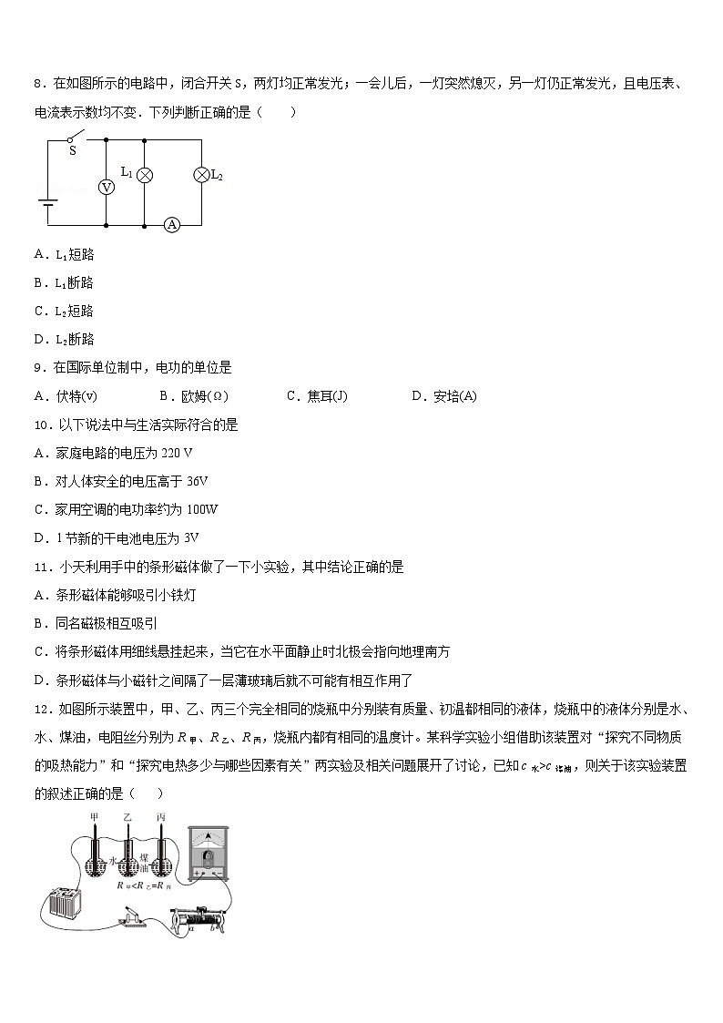 2023-2024学年苏州工业园区物理九上期末考试试题含答案03