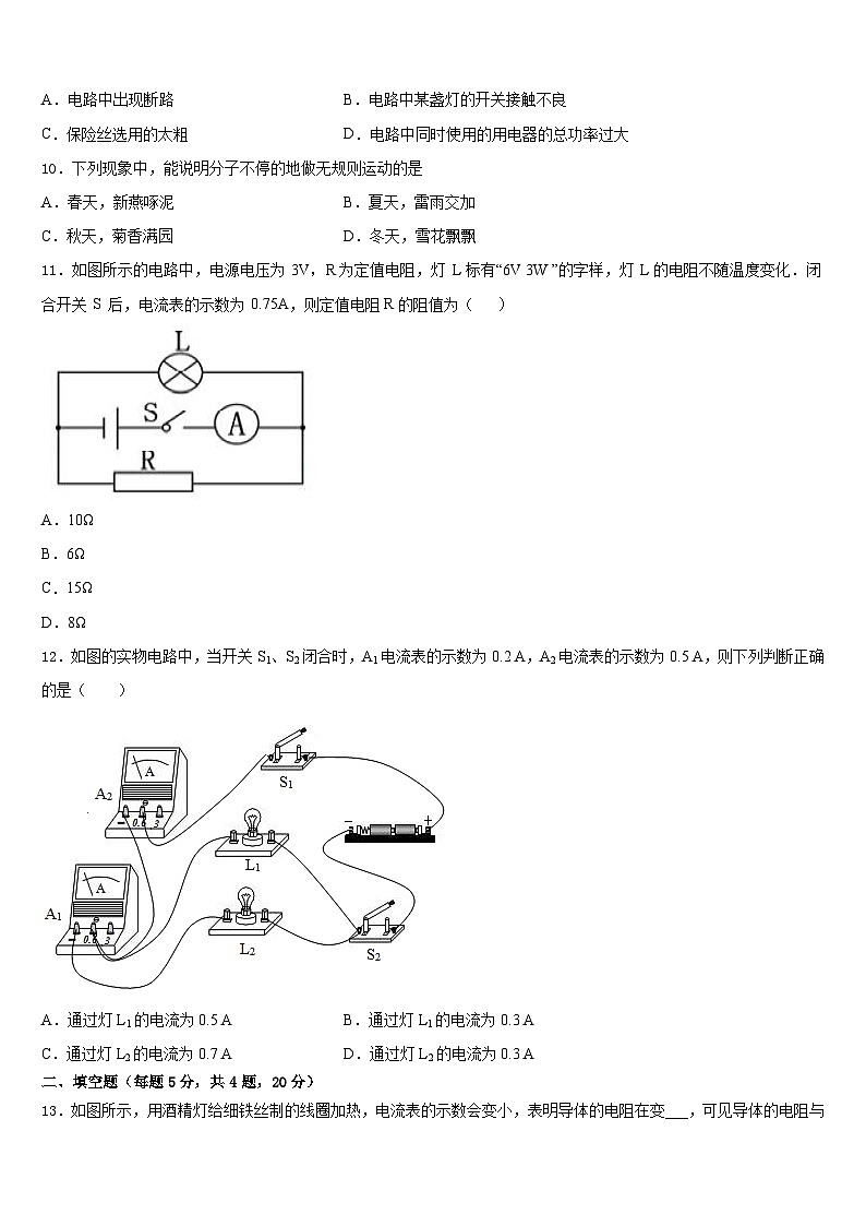 2023-2024学年贵州省安顺地区物理九上期末复习检测模拟试题含答案第3页