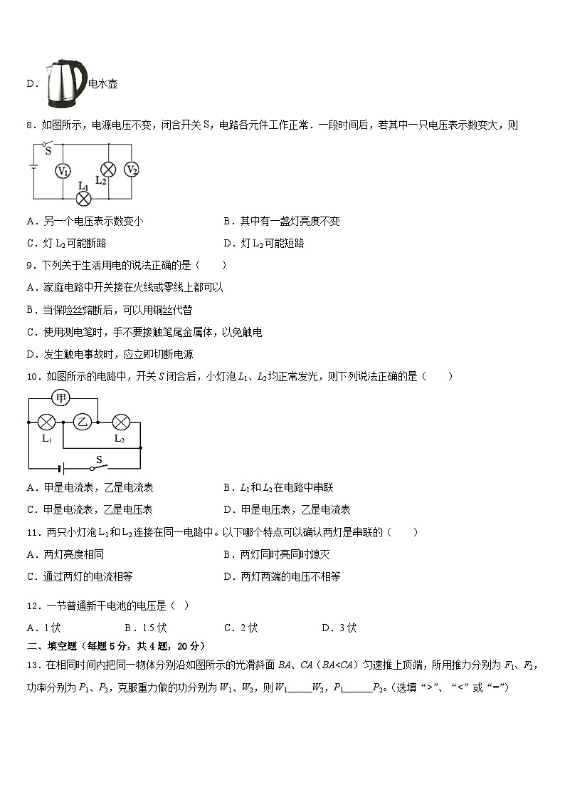 2023-2024学年贵州省清镇市物理九年级第一学期期末质量跟踪监视模拟试题含答案03