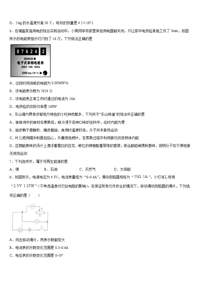 2023-2024学年贵州省石阡县物理九年级第一学期期末教学质量检测模拟试题含答案02