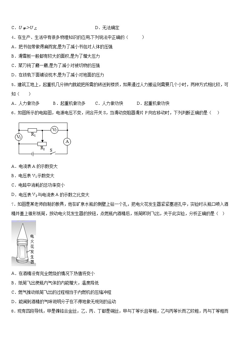2023-2024学年辽宁省大连市名校九年级物理第一学期期末考试模拟试题含答案第2页
