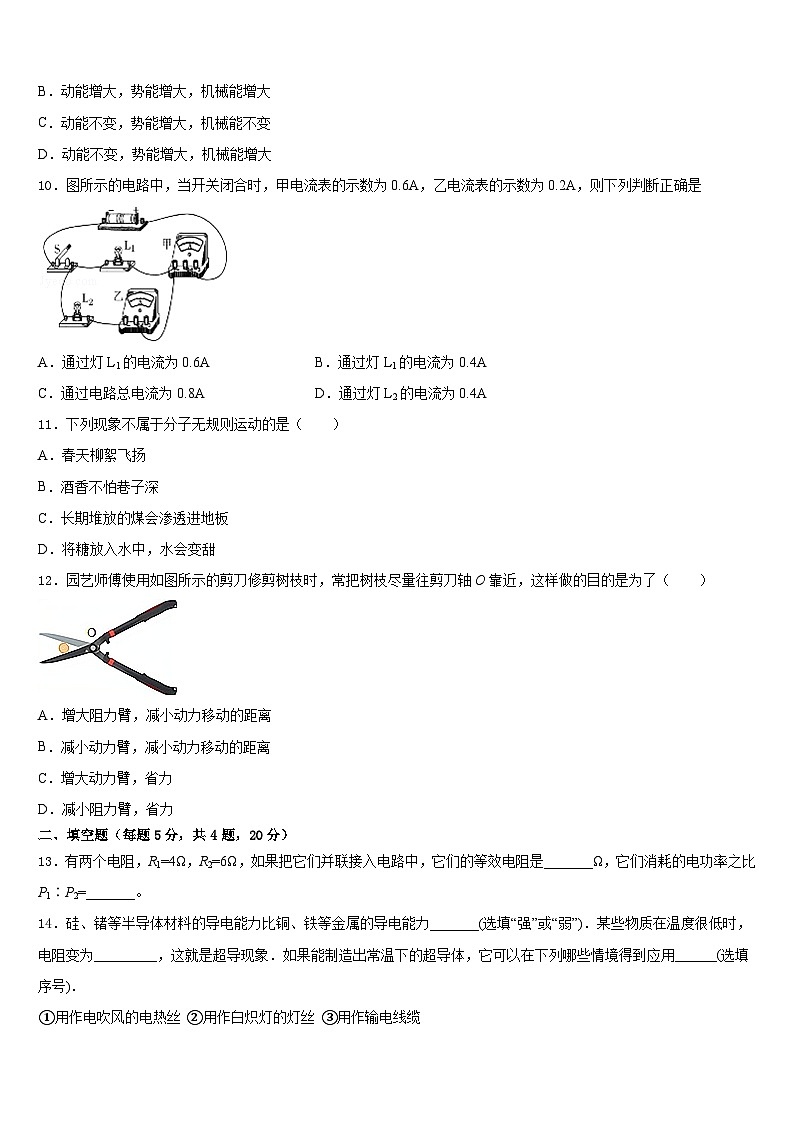 2023-2024学年辽宁省沈阳市第一六六中学九年级物理第一学期期末教学质量检测模拟试题含答案03