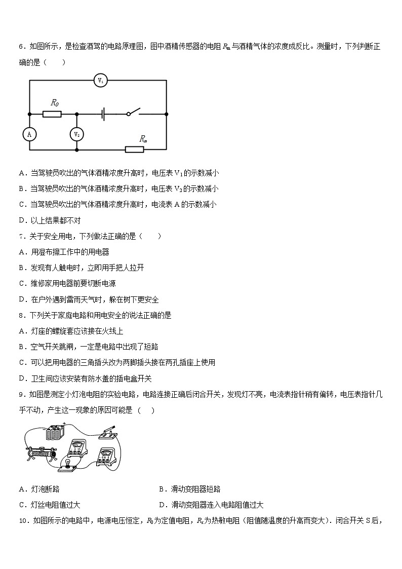 2023-2024学年辽宁省沈阳市五校九上物理期末达标检测试题含答案第3页