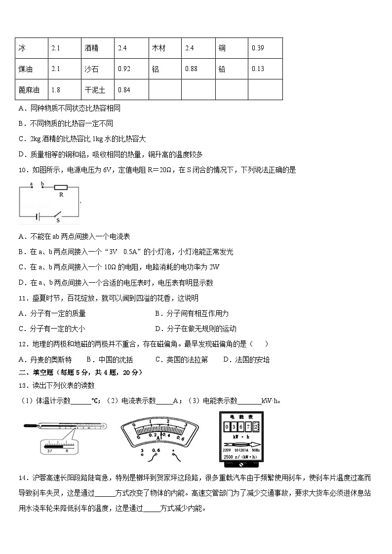 2023-2024学年辽宁省沈阳市皇姑区第三十三中学物理九上期末达标测试试题含答案03