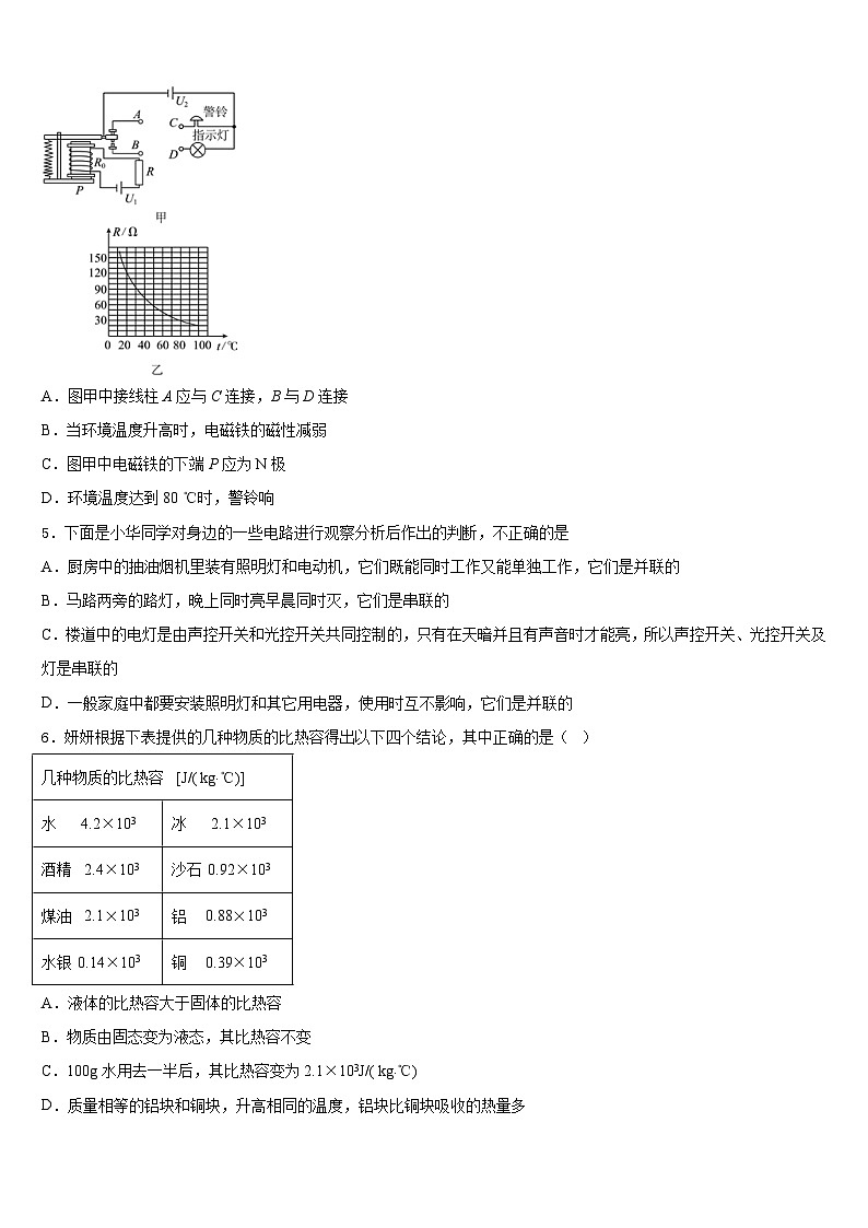 2023-2024学年遂宁市重点中学九年级物理第一学期期末检测模拟试题含答案02