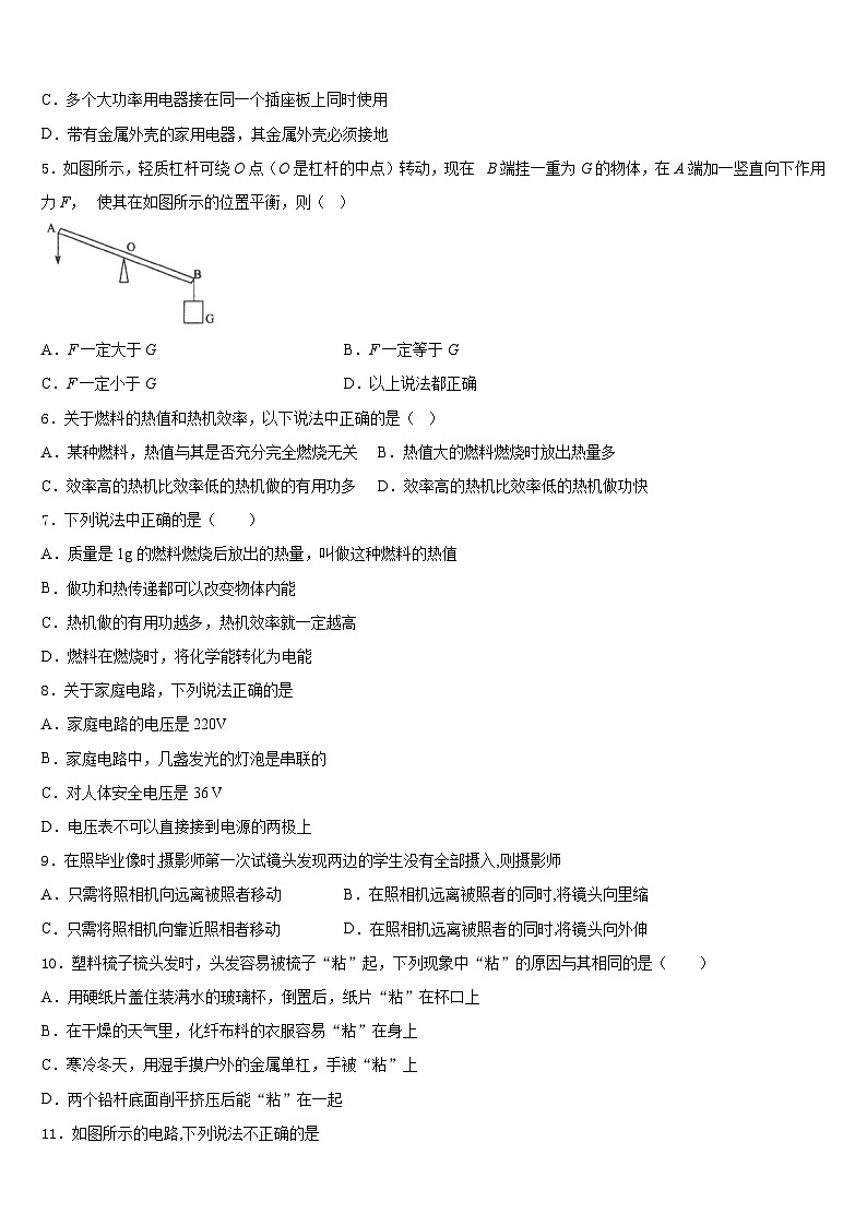 2023-2024学年重庆市巴南区物理九上期末质量跟踪监视试题含答案02