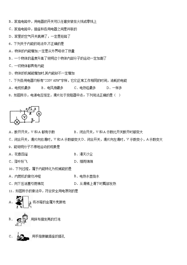 2023-2024学年重庆市开州区物理九上期末复习检测试题含答案02