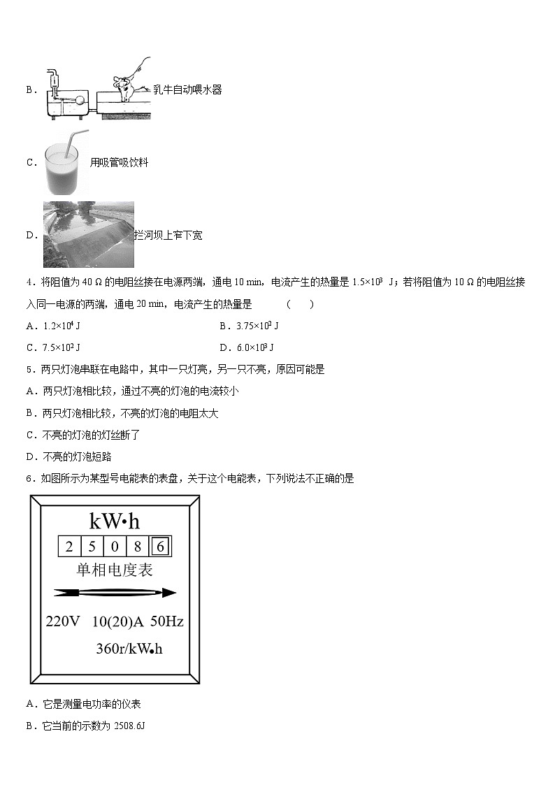 2023-2024学年重庆市万州三中学物理九年级第一学期期末质量跟踪监视试题含答案02