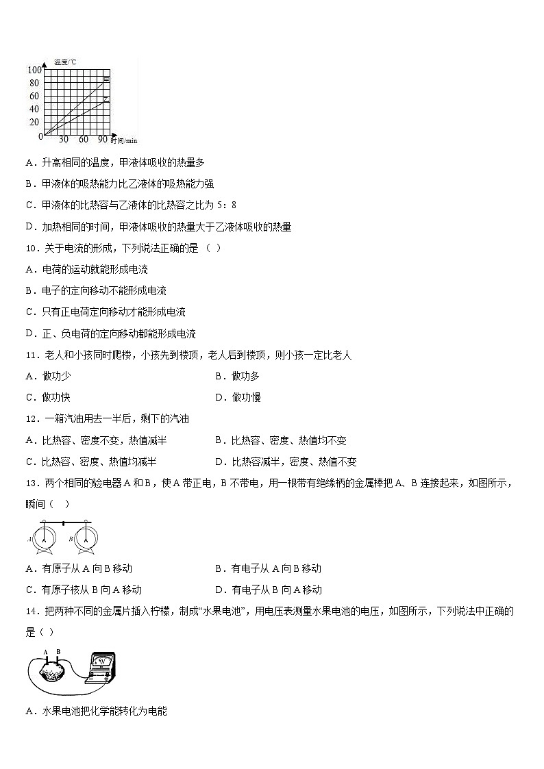 2023-2024学年阜阳颍南中学物理九上期末学业质量监测模拟试题含答案第3页