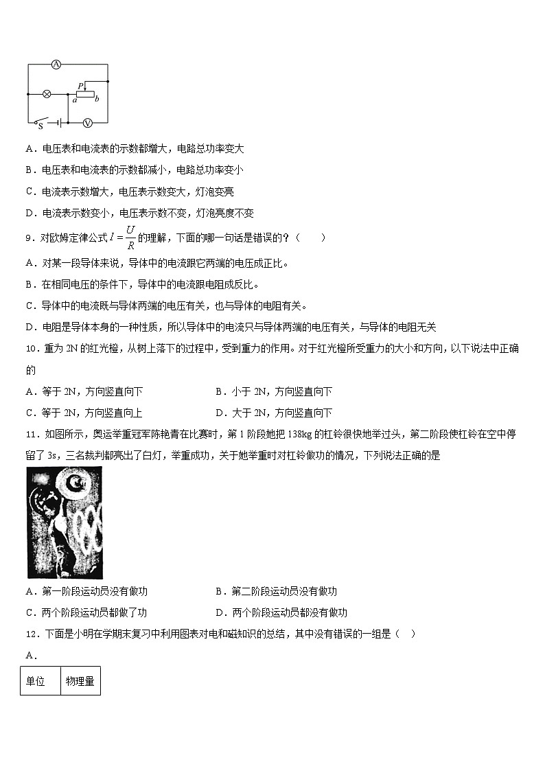 2023-2024学年陕西省安康紫阳县联考九年级物理第一学期期末质量跟踪监视模拟试题含答案第3页