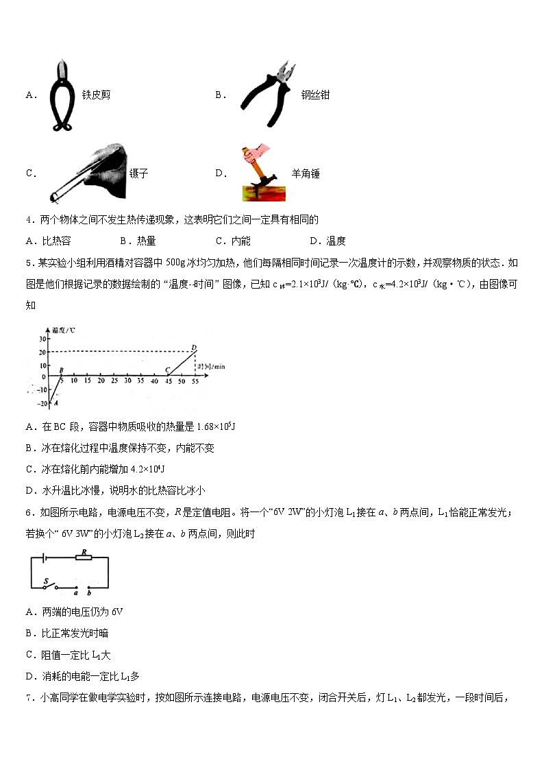 2023-2024学年黑龙江省哈尔滨156中学物理九年级第一学期期末监测模拟试题含答案02