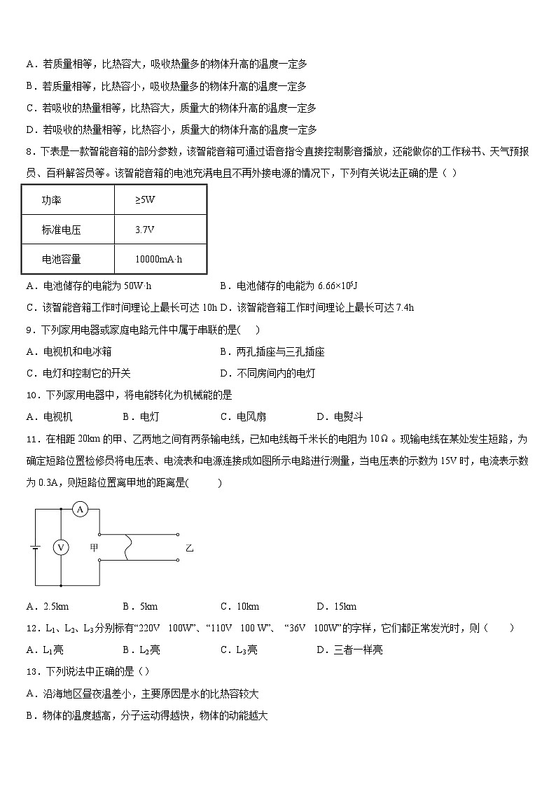 2023-2024学年黑龙江省鸡东县平阳中学物理九上期末综合测试模拟试题含答案03