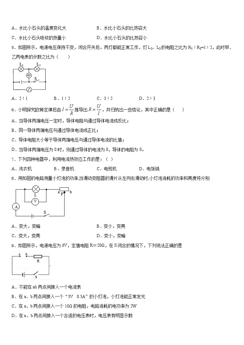 2023-2024学年龙岩市重点中学九上物理期末检测试题含答案第2页