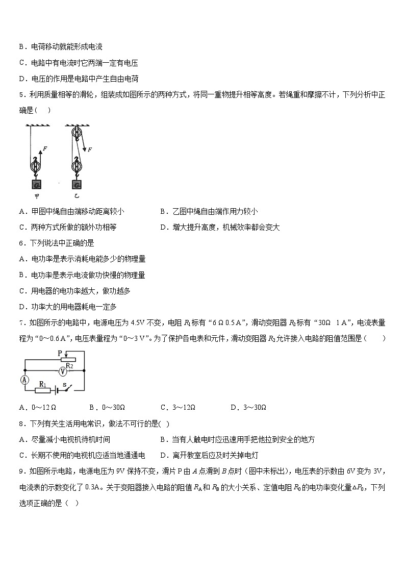 2023-2024学年黑龙江省绥化市九年级物理第一学期期末检测试题含答案第2页