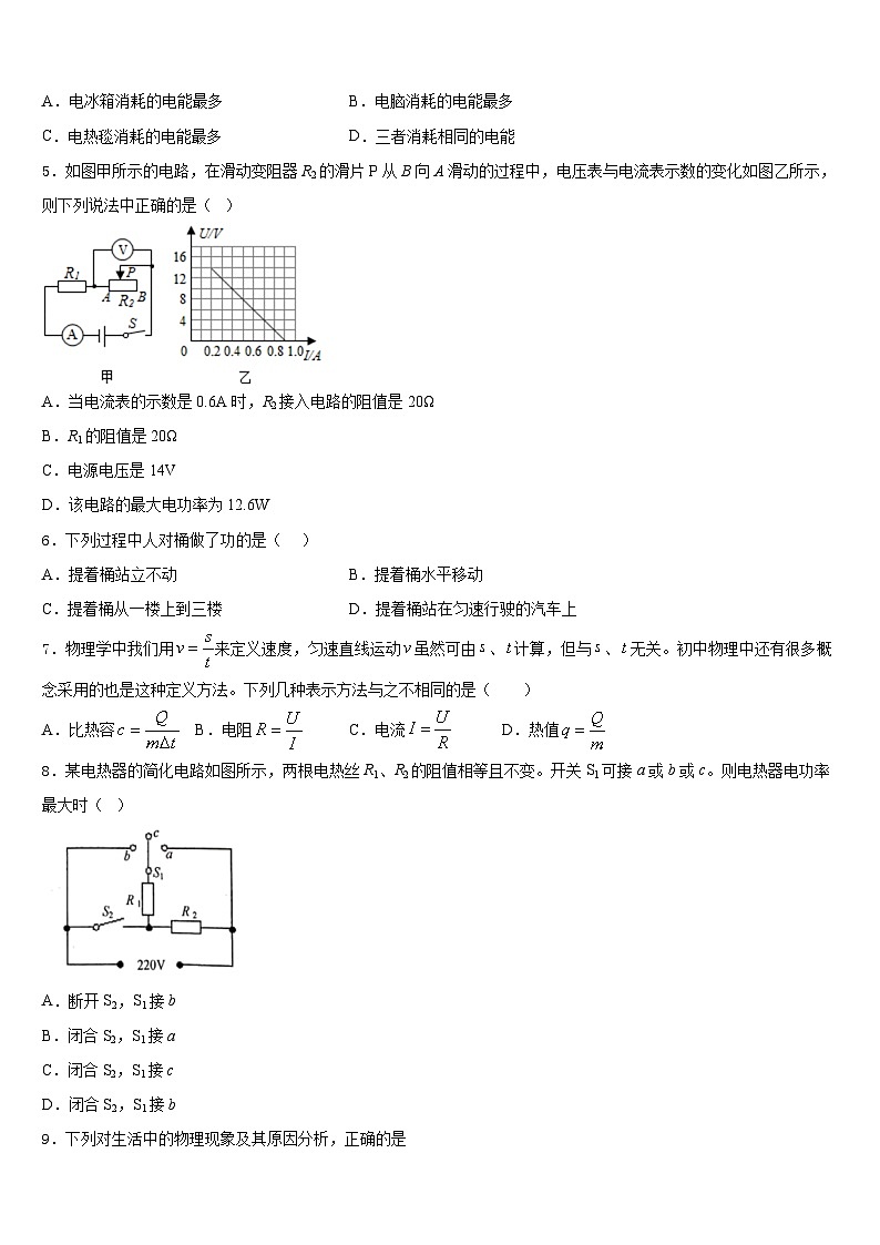 上海市黄埔区2023-2024学年物理九年级第一学期期末达标检测模拟试题含答案02