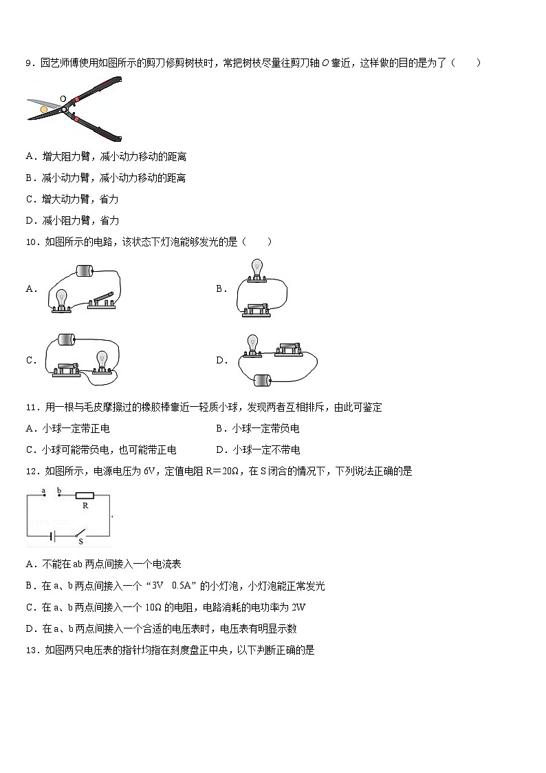上海市民办新竹园中学2023-2024学年九上物理期末学业质量监测试题含答案第3页