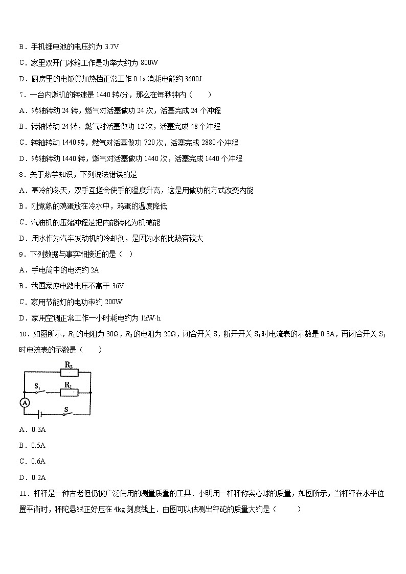 上海市长宁区西延安中学2023-2024学年九年级物理第一学期期末复习检测试题含答案第2页