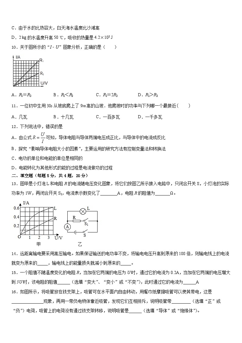 云南省临沧市凤庆县2023-2024学年物理九上期末学业质量监测试题含答案03