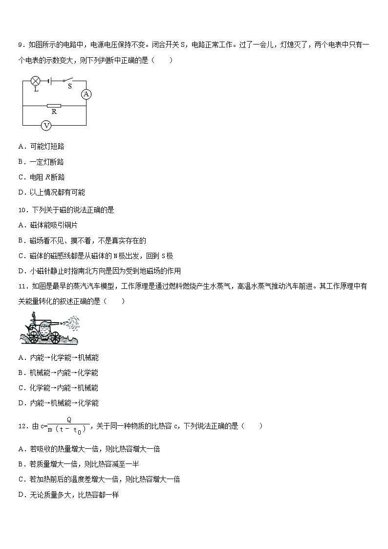云南省泸西县2023-2024学年物理九上期末联考模拟试题含答案第3页