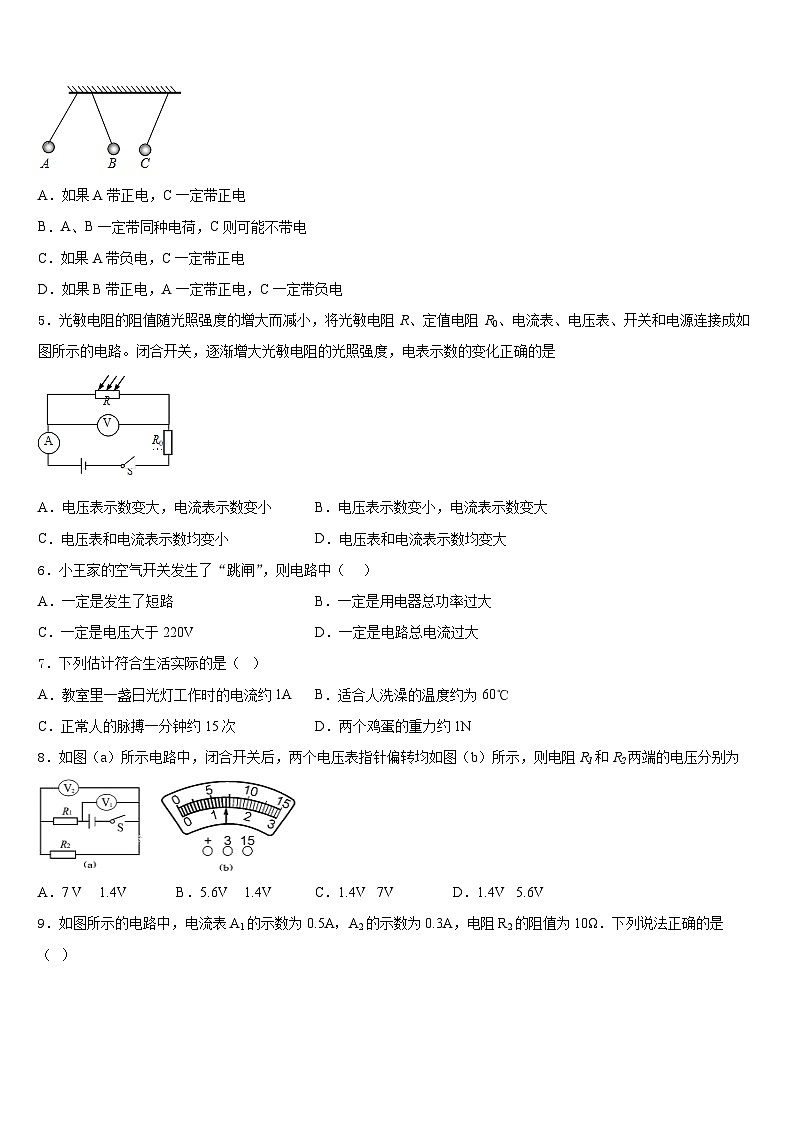 北京大兴北臧村中学2023-2024学年物理九上期末检测模拟试题含答案02
