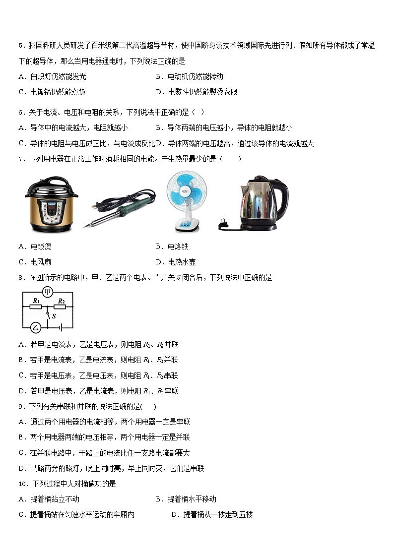 北京市东城区第166中学2023-2024学年物理九年级第一学期期末达标检测试题含答案第2页