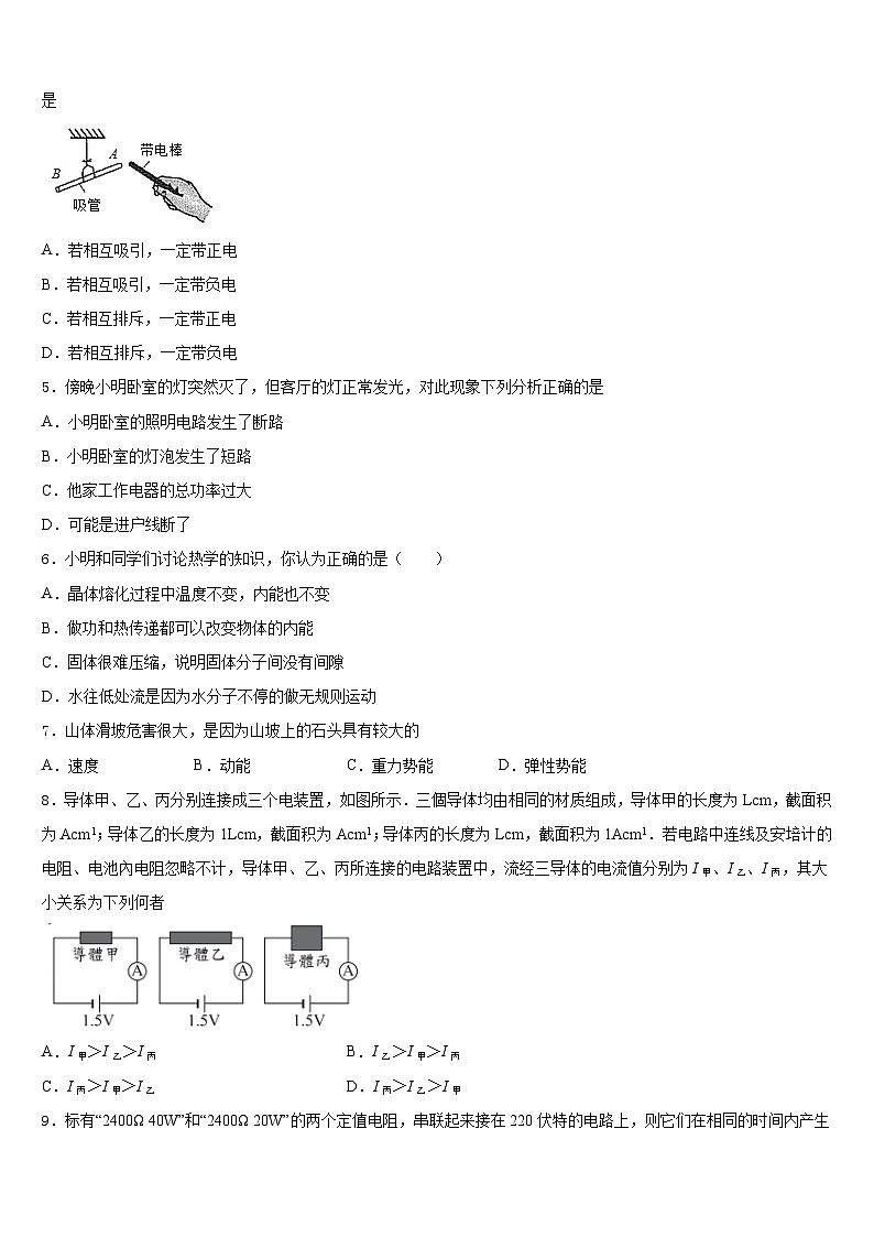 北京市和平北路学校2023-2024学年九年级物理第一学期期末监测试题含答案第2页