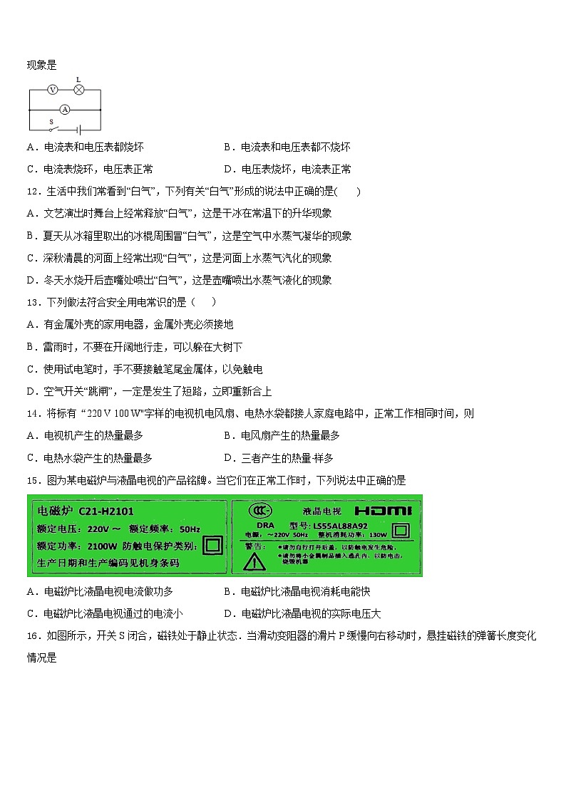 厦门市重点中学2023-2024学年物理九上期末复习检测模拟试题含答案第3页