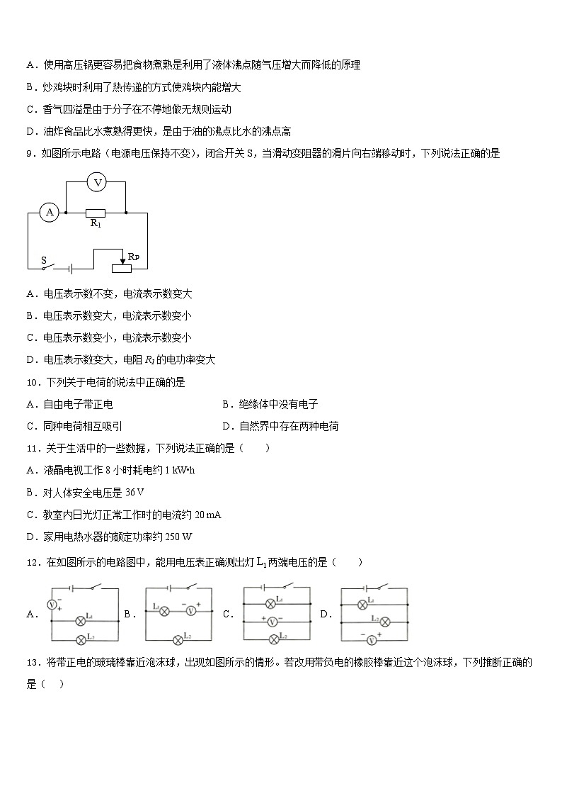 北京市人民大附属中学2023-2024学年物理九年级第一学期期末考试试题含答案第3页