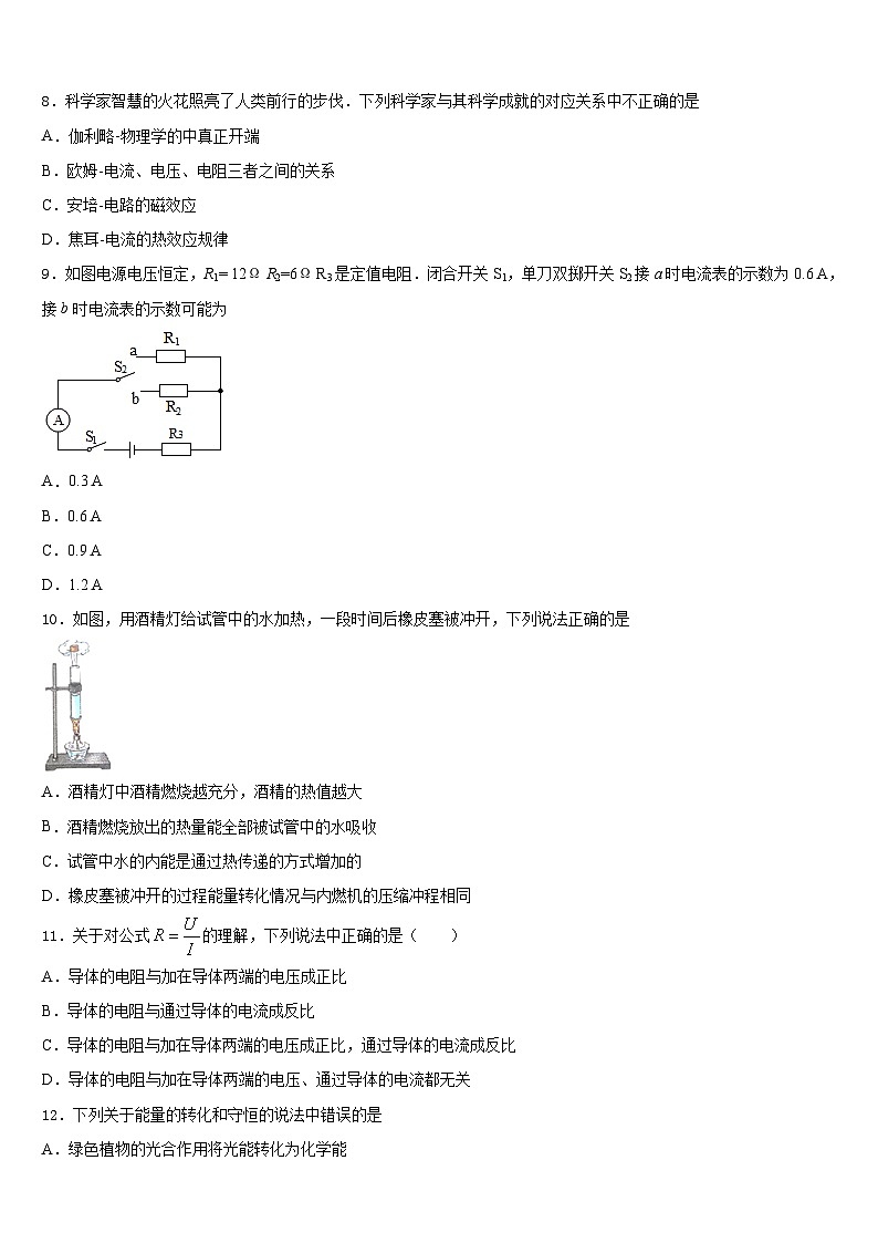 南师附中集团2023-2024学年九年级物理第一学期期末检测试题含答案第3页